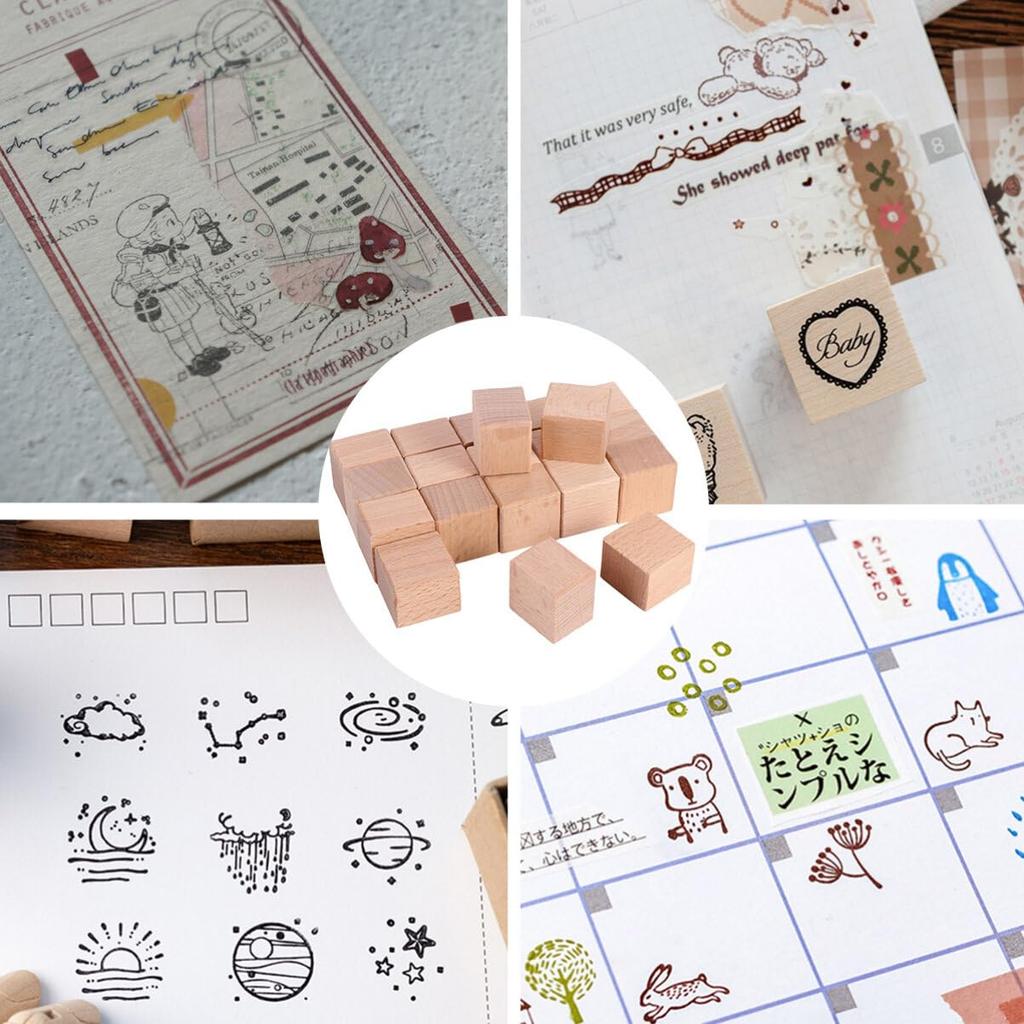Operitacx 20-Piece Set of 1.18-Inch Square Blank Hardwood Stamping Blocks for Scrapbooking and DIY Crafts