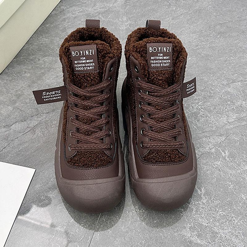 Mao Mao Shoes Platform High-top Shoes Short Boots Women's 2025 Autumn and Winter New Explosion Casual Height-increasing Lamb Cake Wool Velvet Cotto