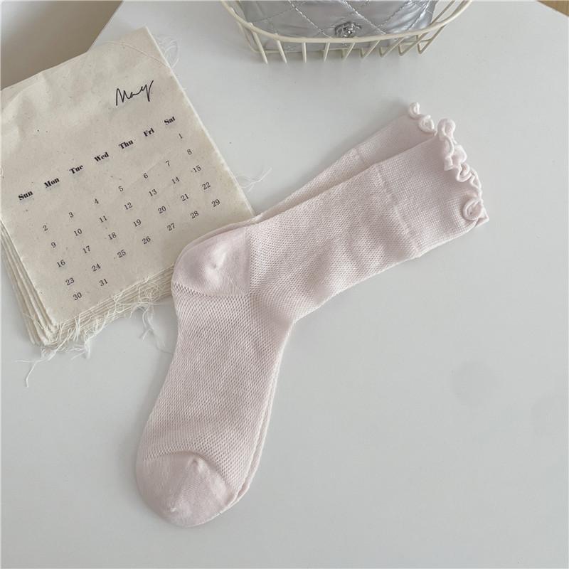 Thin Lace Socks Women'S Summer Hollow Mesh Boneless Pile Socks Wind Fungus Edge Socks Solid Color Mid-Tube Socks