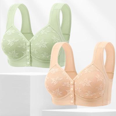 Sujetador Chaleco Inalámbrico de Algodón Suave con Hebilla Delantera para Mujer - Talla Grande, Transpirable, Cómodo, Copa Fina, Floral