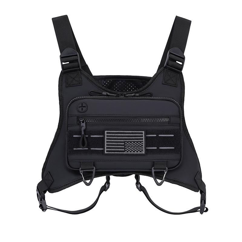 Sac de poitrine multifonctionnel Mode Hip-Hop Street Sac de poitrine Imperméable Respirant Oxford Sac pour couple Sac à dos de sport noir