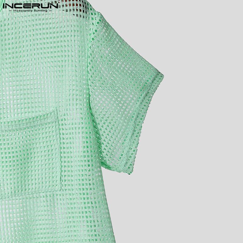 INCERUN Męskie Koszulki z Krótkim Rękawem z Siateczki Przezroczyste Puste Plażowe Top