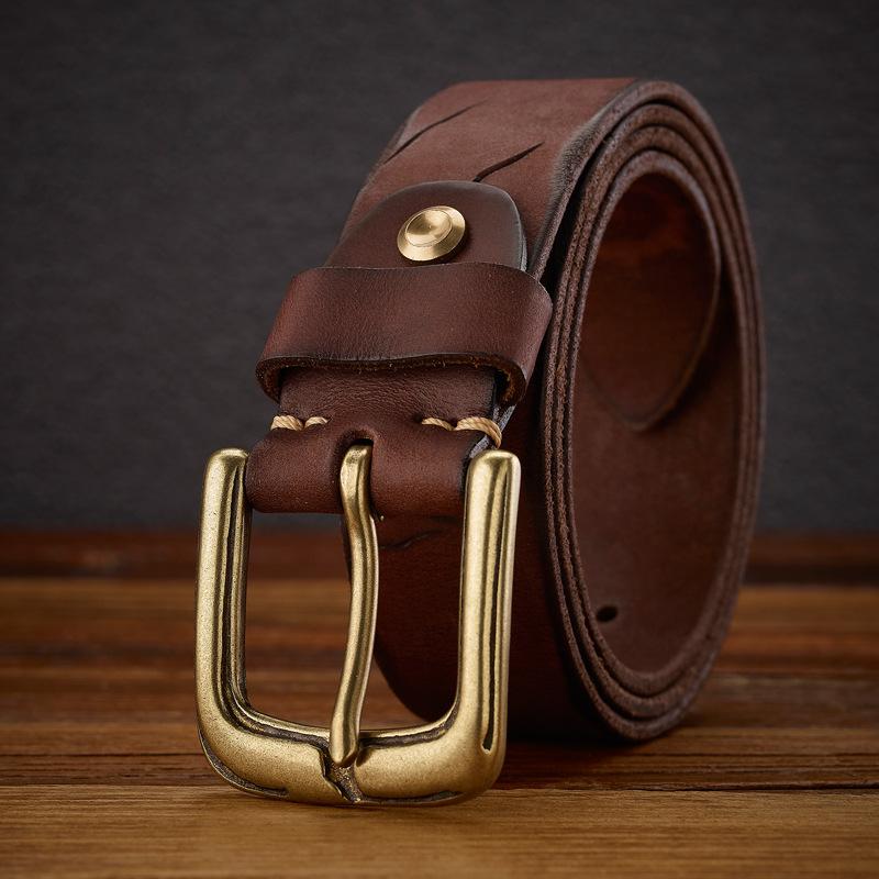 Men'S Handmade Genuine Leather First Layer Cowhide Belt Men'S Belt Casual Retro British Belt
