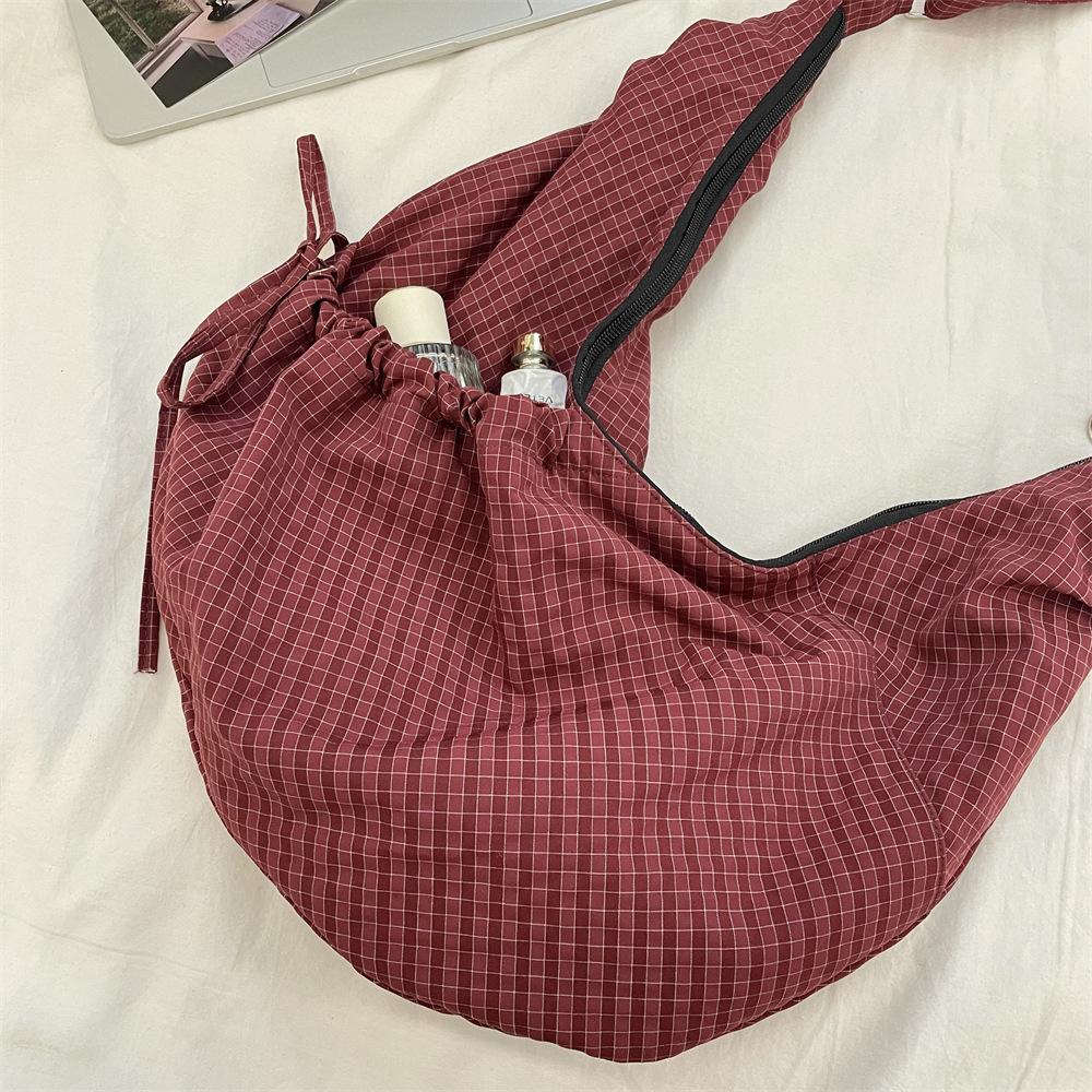Korean Style Plaid Nyl Shoulder Bags for Women Large Capacity Ladies Hobos Crossbody Bag Travel Portable Female Handbags Tote