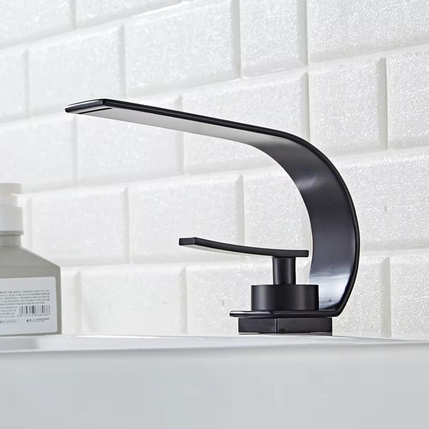 

BAKALA Curve Single Handle Hot and Cold Water Tap Waterfall Water Sink Tap для ванной комнаты Смеситель из нержавеющей стали 304 чёрный