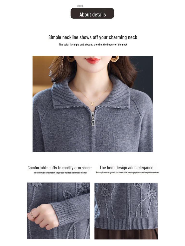Women's Short Cardigan Sweater - 2025 Spring/Autumn Fashion, Loose Knitted Zipper Jacket for Moms