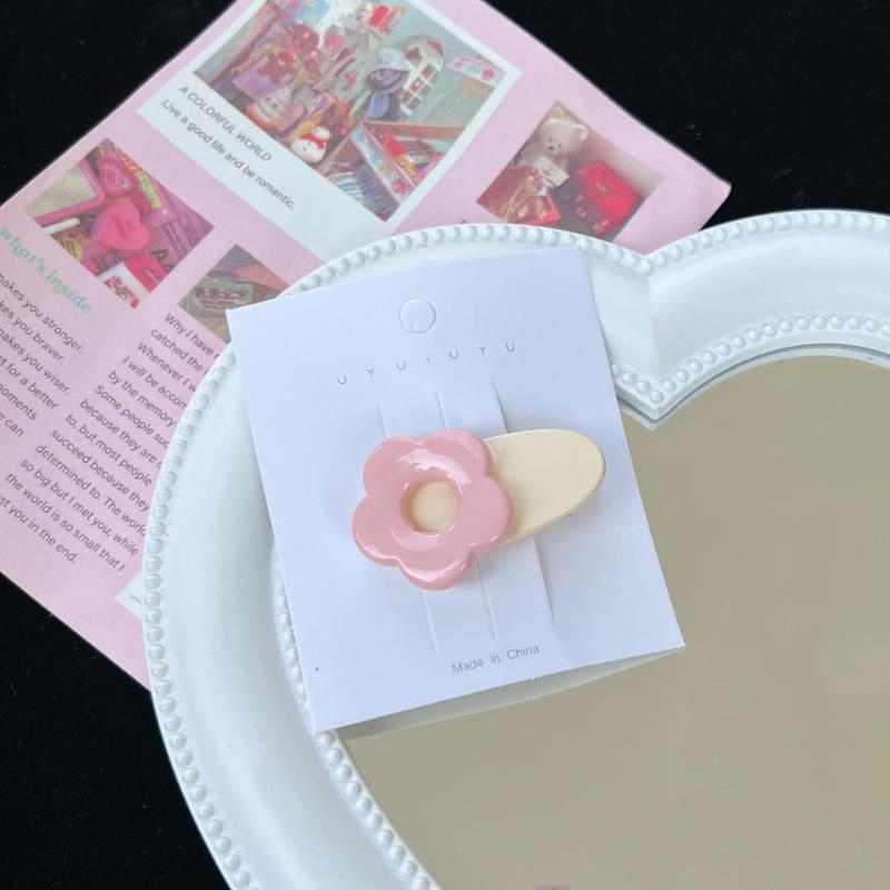 Cartoon Pink Flower Oval Hairpin Cute Sweet Girl Side Clip  Hair Accessories for Women