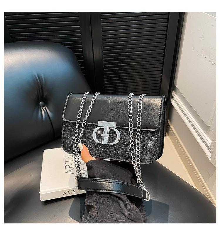 Solid Color Women's New Trendy Light Luxury Lock Fashionable Summer Chain Crossbody Shoulder Small Square Bag