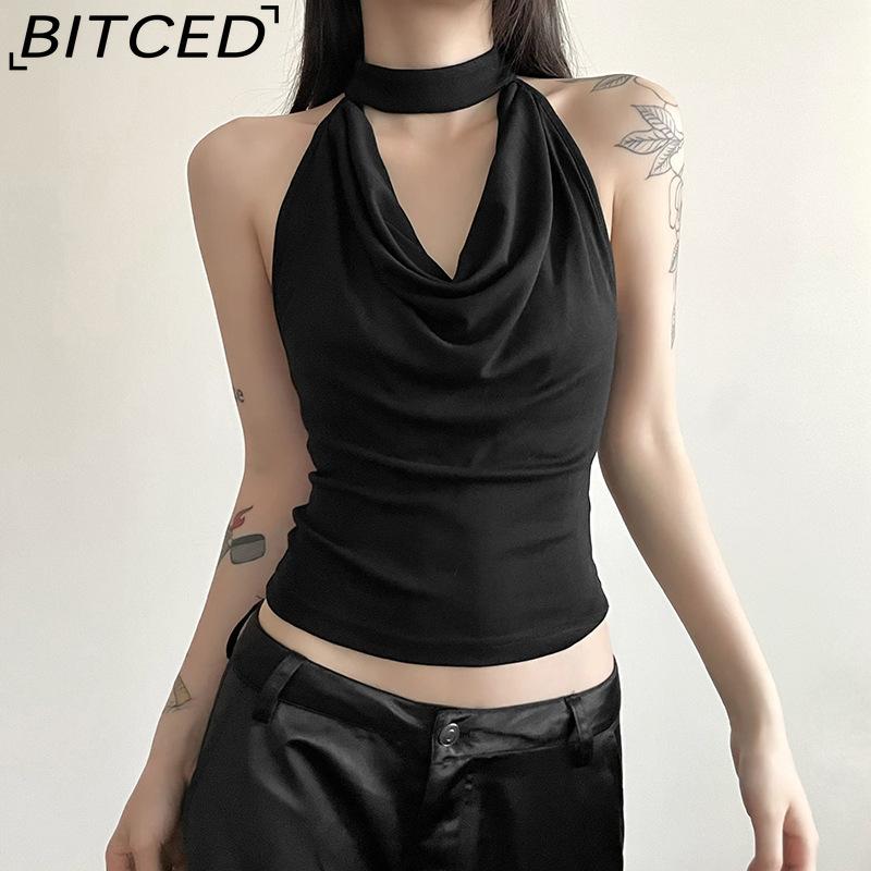 BITCED Summer Women's Solid-Colour Slim-Fit Streetwear Halter Neck Sexy Backless Tank Top