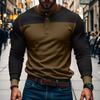 Vintage Patchwork Mens Crew Neck T Shirts Autumn Long Sleeve Contrast Color Buttoned Tops for Men Casual Slim Pullover Male Tees