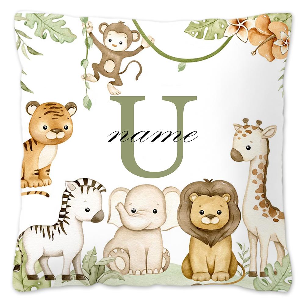 Animal with Name Pillow Case Personalized Pillow Dust Cover Bedroom Kids Wild Party Decoration Pillowcase Birthday Children Gift
