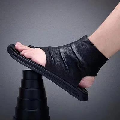 Men's Cool Boots High Quality Cow Leather Sandals Casual High Top Cool Boots Summer Open-toe Cool Boots Designer Pinch Toe Botas