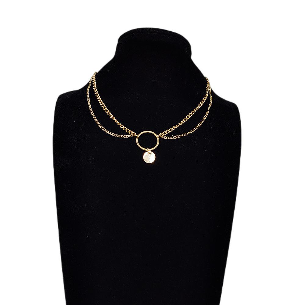 Fashion Creative Geometric Circle Accessories Women, Double Versatile Chain Sequins Pendant Necklace