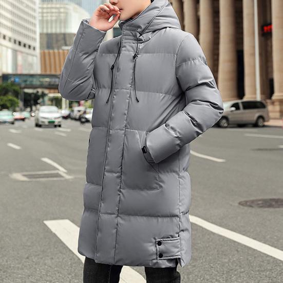 Winter Down Coat Hooded Thickened Solid Color Padded Cardigan Keep Warm Midi Length Zip Up Plus Size Men Winter Coat for Daily Wear