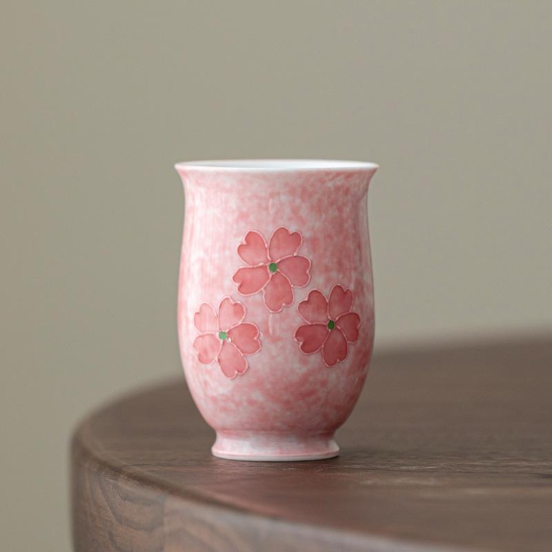 Pure hand-painted cherry blossom powder master cup high-end tea cup tea set exquisite girls tea cup high-end gift gift