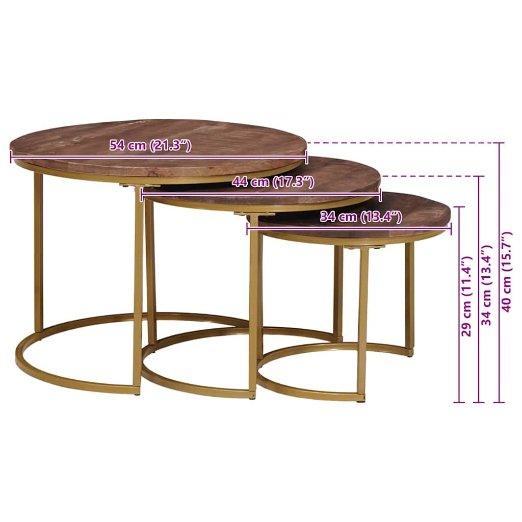 Nesting Coffee Tables Set 3 Pcs Solid Mango Wood and Steel
