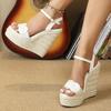 Damen Hohe Absätze Kleiderschuhe Sommer Geflochten Uni Plateau Keile Offene Zehenpartie Sandalen Modische Schuhe
