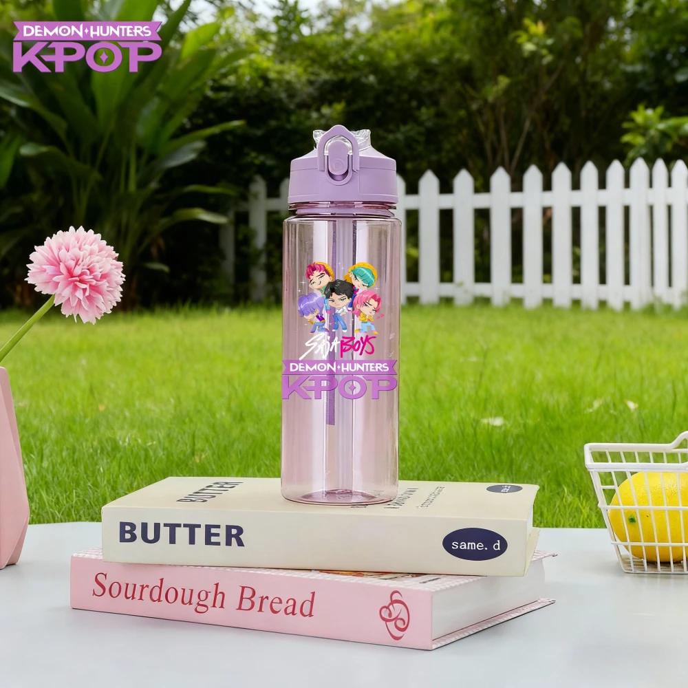 Demon Hunters Rumi Mira Zoey Jinu Celine Plastic Water Cup Pop Drinking Bottle School Huntrix Gourde 800ML KPOP HUNTR X K Kid Friendly Entertaining