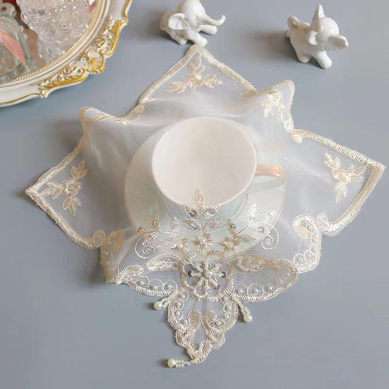 

TOP бежевый бисер цветы вышивка коврик для стола салфетка свадебный рождественский коврик для кухни украшение стола и аксессуары square 28cm