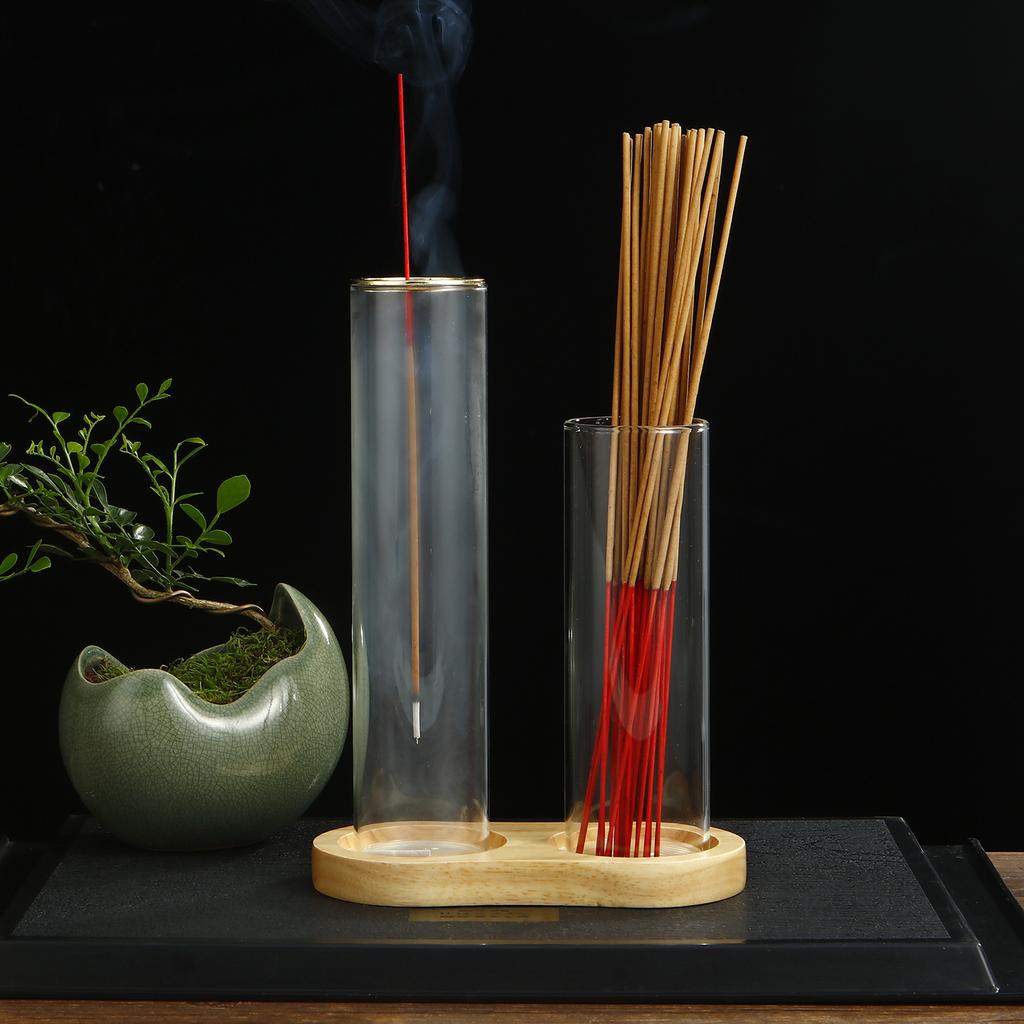 2 in 1 Glass Incense Holder for Sticks Anti-Ash Flying Incense Burne with Removable Ash Catcher and Incense Sticks Organizer