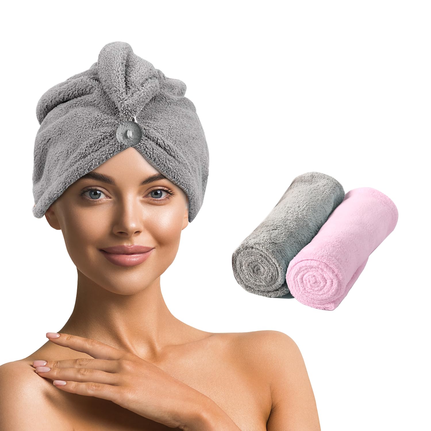 

Набор из 2 микрофибровых полотенец для волос, полотенце-обертывание для волос для женщин с хорошей впитываемостью и быстрой сушкой, полотенце для волос для длинных, вьющихся и густых типов волос 2 pack