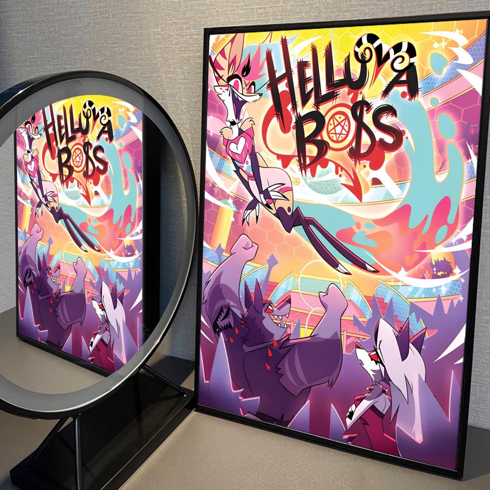 Cartoon H-Helluva Boss Terror Whitepaper Poster Selbstklebendes Poster Ausgefallener Wandaufkleber für Wohnzimmer Bar Dekoration Malerei