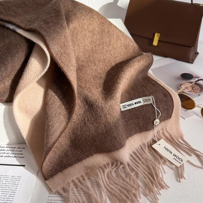 Winter  Wool Scarf Women Luxury Two-Sides Cashmere Scarf Thickened Warm Shawl Classic Tassels Scarf Solid Soft Shawl