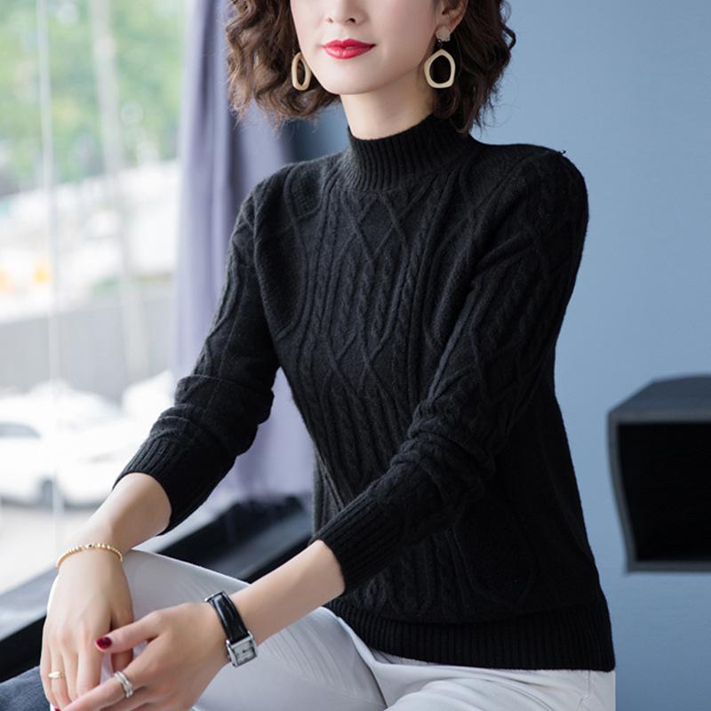 Semi-high Collar Warm Knit Sweater 