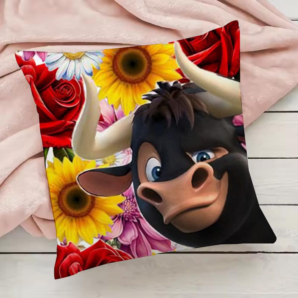 Niedlicher Cartoon Ferdinand Kissenbezug Kissenbezug Anti-Hausstaubmilben Kissen Unsichtbarer Reißverschluss seidiger kurzer Plüsch Sofakissenbezug