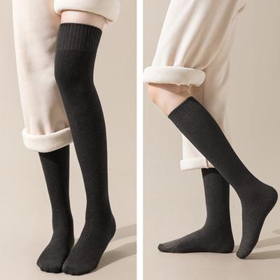 2 Pairs Sets Winter Thick Warmer Stockings For Women Knit  Cotton Thermal Over Knee Socks Casual Solid Color  Knee Long Sock