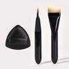 Ultra tenký štětec na make-up ve tvaru půlměsíce, štětec na konturování obličeje, černá rukojeť, štětec na konturovací make-up s pudrovou houbičkou
