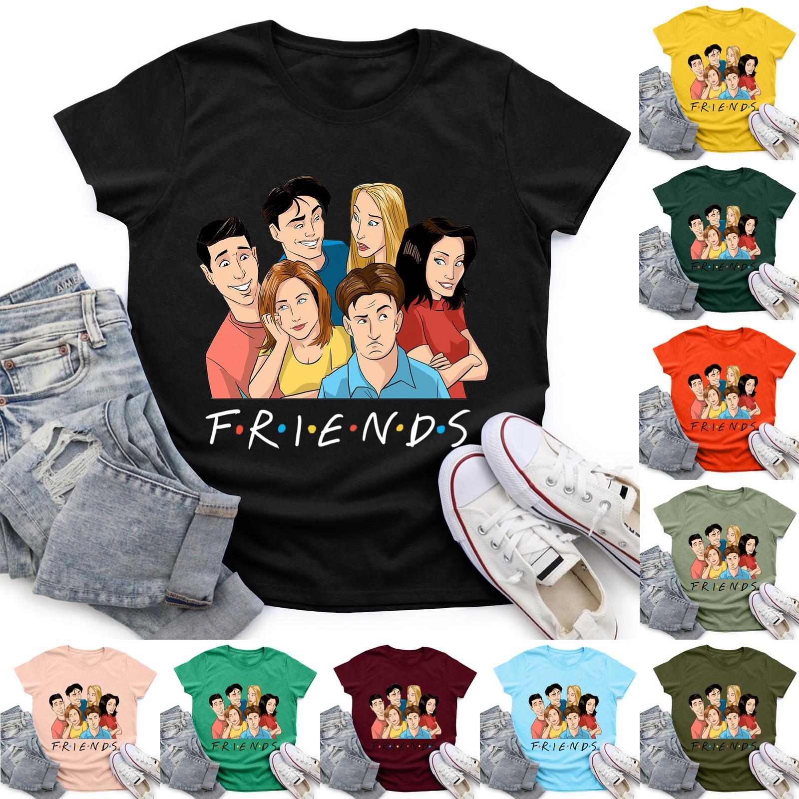 

Женский повседневный свободный пуловер с круглым вырезом и короткими рукавами с принтом «Старые друзья»