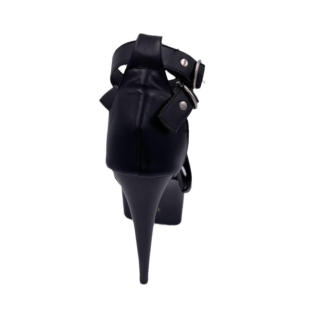 Summer black waterproof table fashion buckle round head one size thin heel super high heel 15CM fashion sandals