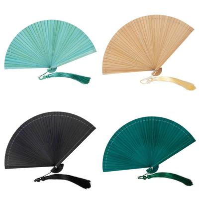 Chinese Style Solid Color Bamboo Fan Exquisite Retro Tassel Folding Fan with Random Tassel Portable Kimono Fan Home Decoration