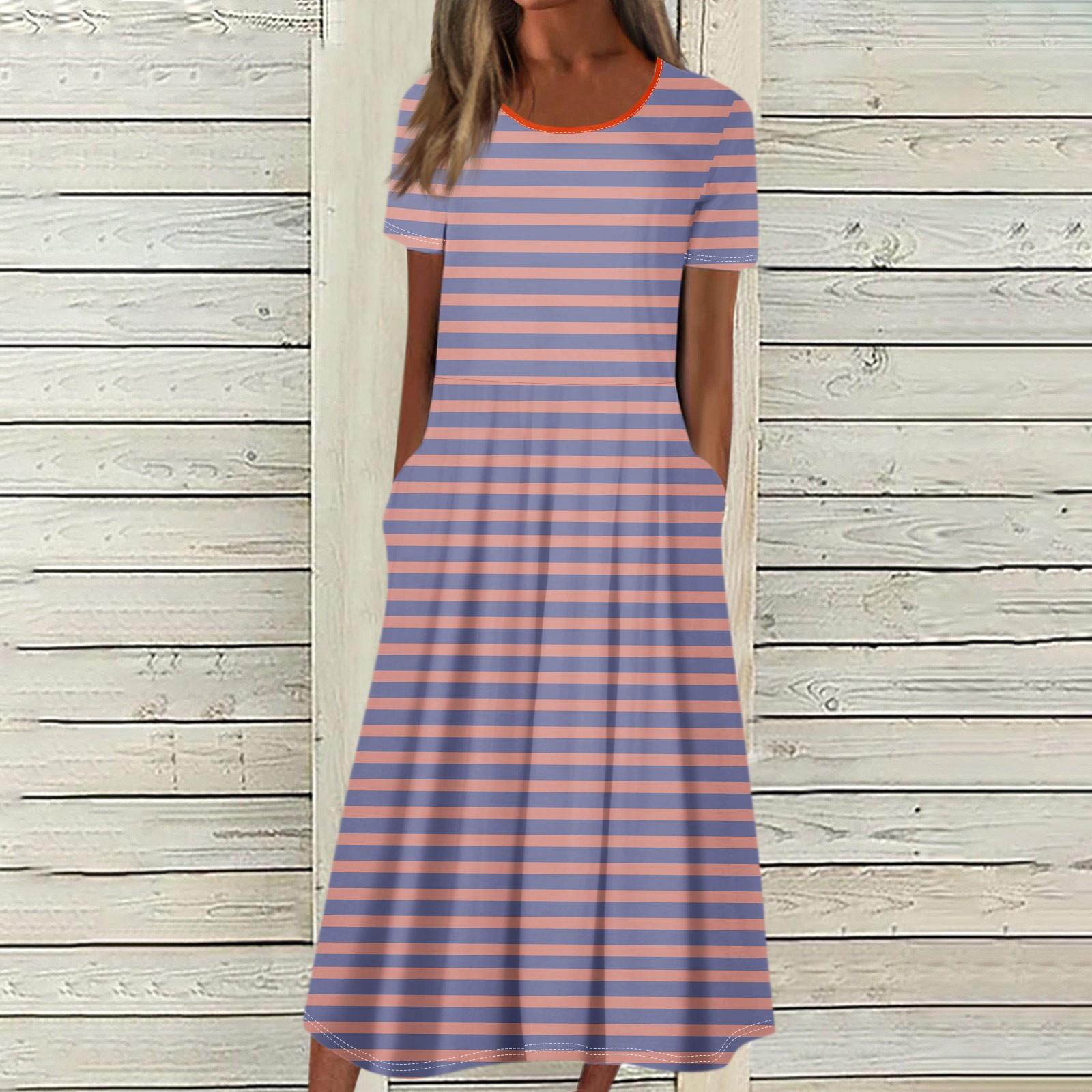 

Женское летнее повседневное модное платье с коротким рукавом и карманом с круглым вырезом M оранжевый