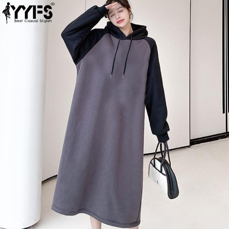 

YYFS Women s Fashion Fall Winter Long Sleeve Hooded Loose Waistline Casual Dresses M темно-сірий