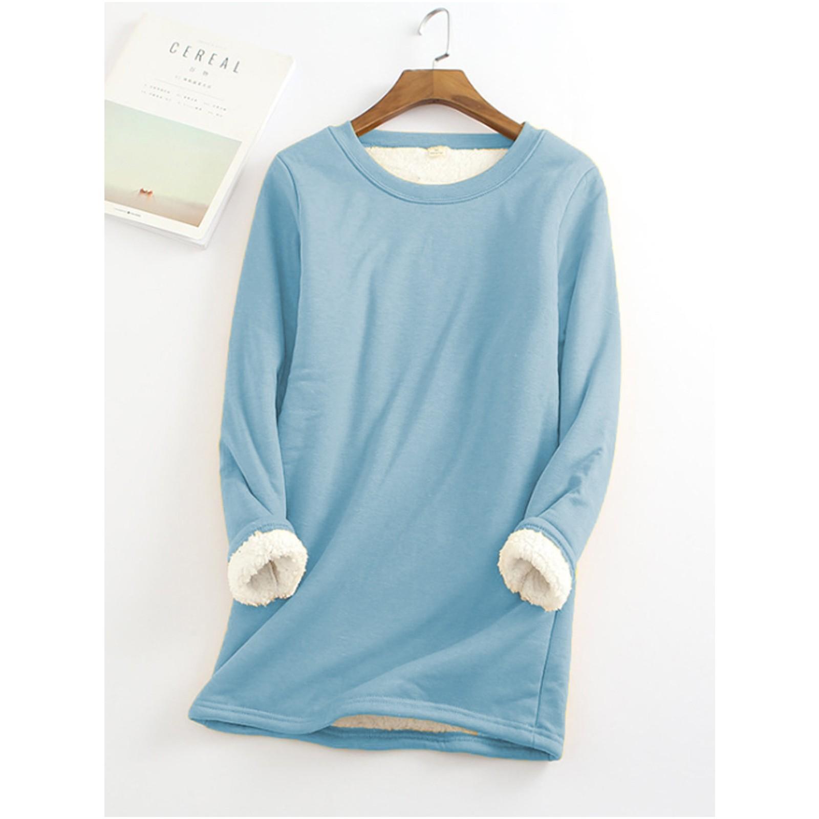 

Большие размеры, утолщенные бархатные теплые топы, женские зимние повседневные флисовые футболки, однотонные свитера с круглым вырезом 4XL