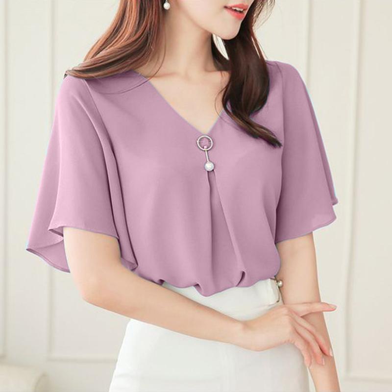 

ZANZEA Женская летняя блузка с V-образным вырезом, повседневная, с коротким рукавом 4XL фиолетовый