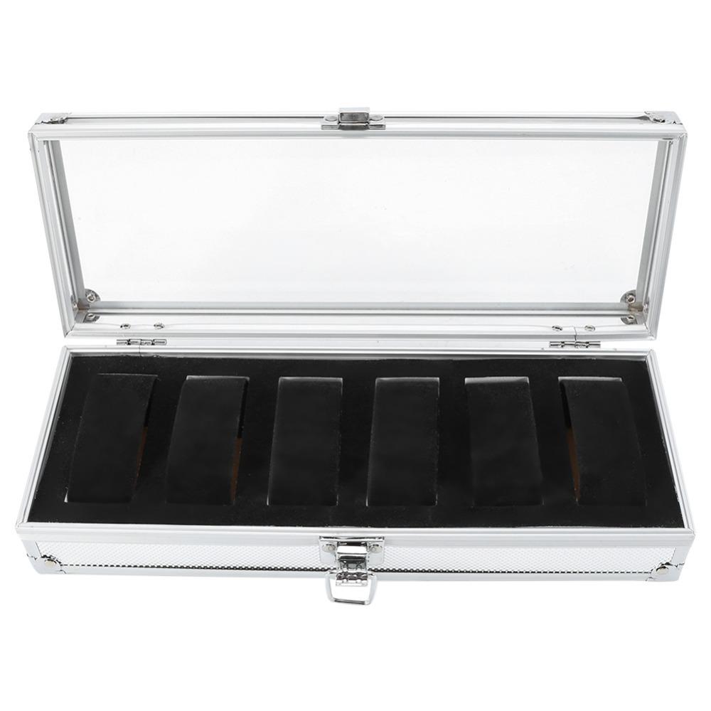 

Aluminum Watch Display Box 12 Grid Slots 6 Grid Slots Watch Organizer Box Transparent Glass Top Rectangle Watch Case