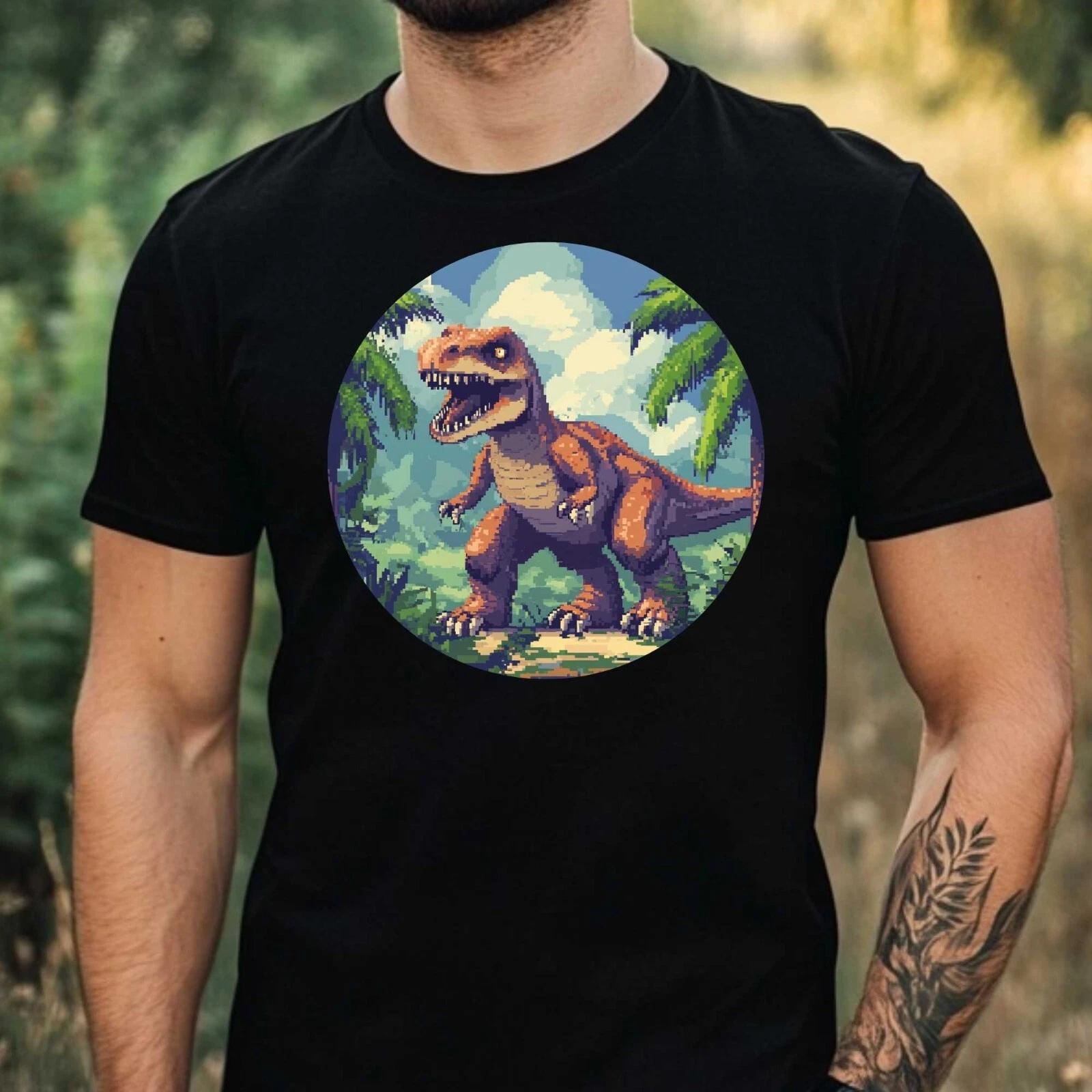 T-Shirt Herren Dino Pixel Art Motiv Baumwolle Größe XS bis 5XL XXXL
