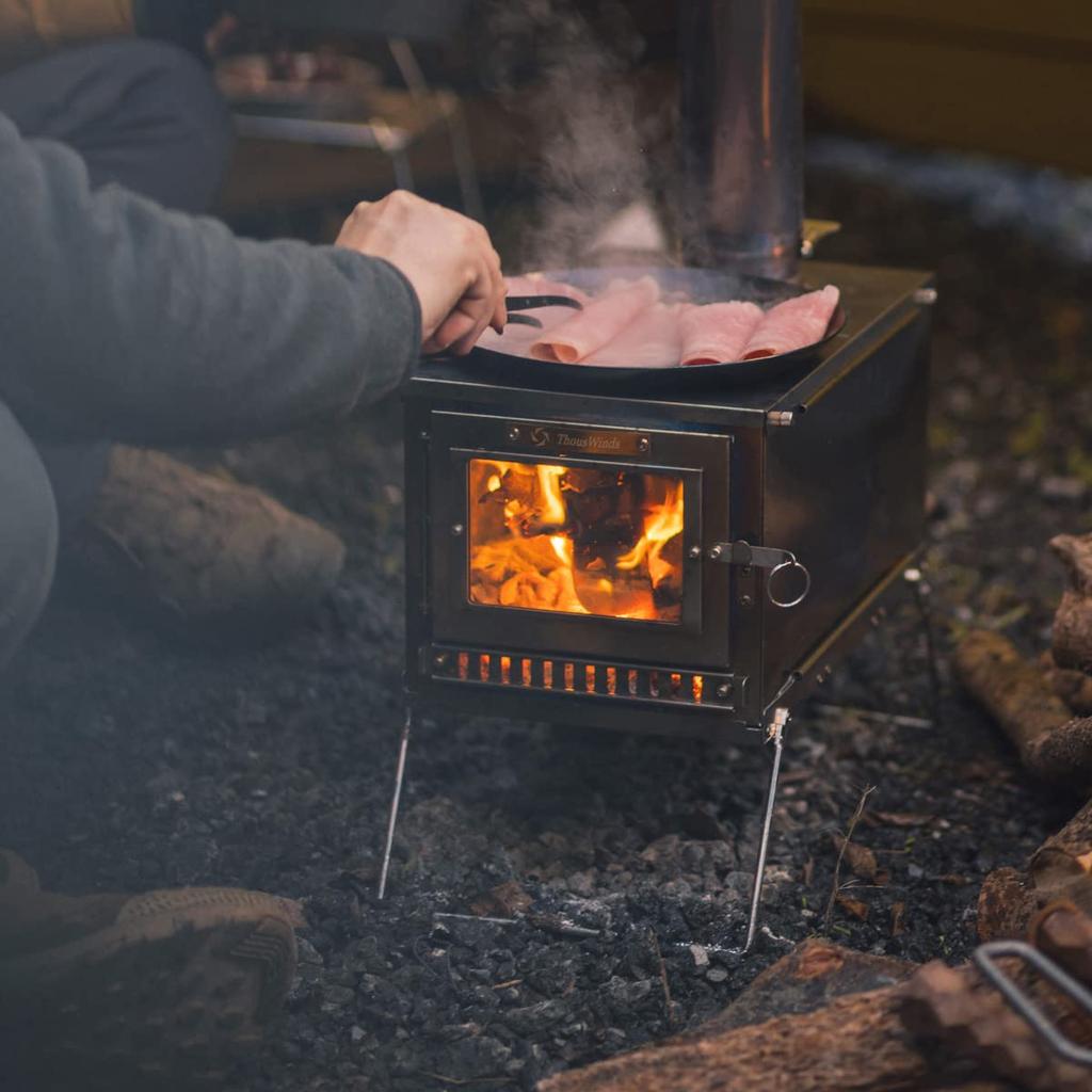 Thous Winds Compact and Lightweight Titanium Wood Stove, Foldable for Camping, Outdoors, Tents, BBQ, Cooking, Fireplace, with Chimney and Storage Bag
