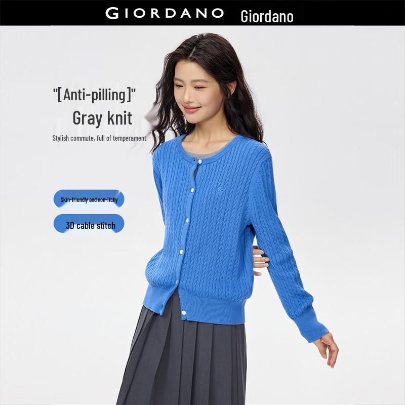 Giordano Women's Anti-Pilling Combed Cotton Round Neck Cable Knit Sweater