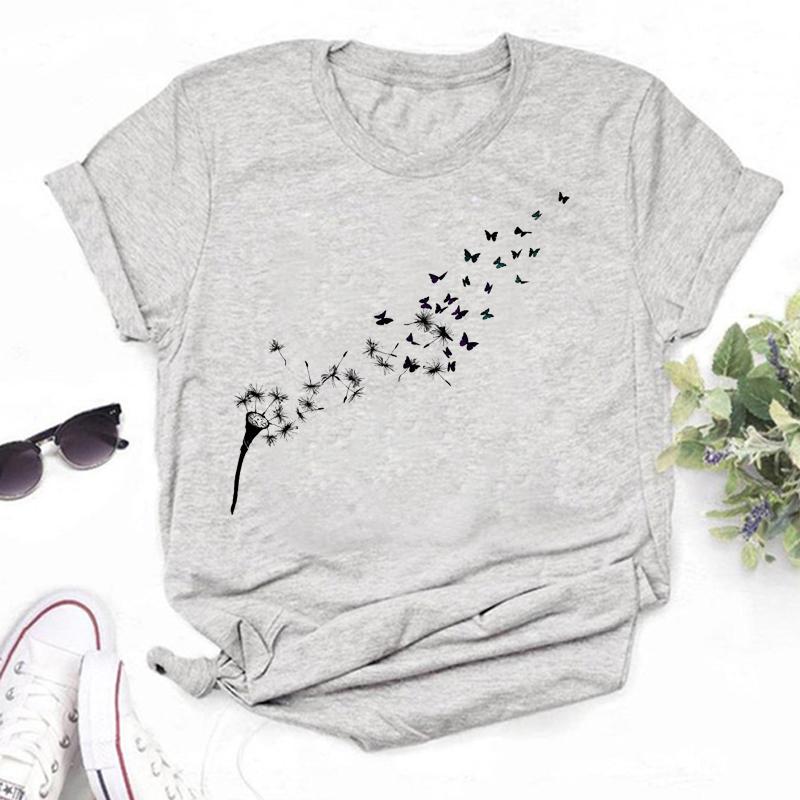 New Dandelion Printed Women T Shirt Cartoon Graphic Printed Black Ladies T-shirt Casual Woman Shirt Funny Tees Shirts