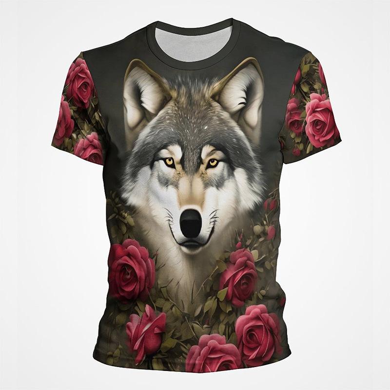 Animal Wolf 3D Digital Printed Men's Fashion Trend Round Neck Short Sleeved T-shirt