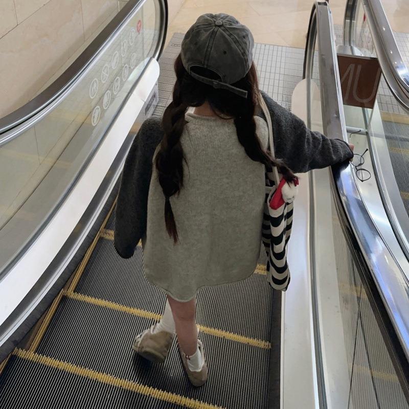 Lazy Wind Gray Long-sleeved Cardigan Sweater Women's Autumn New Splicing Contrasting Color Knitted Sweater Top Coat