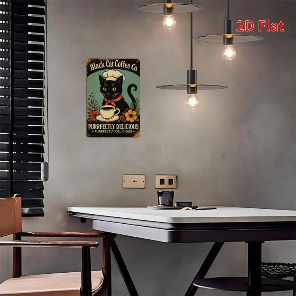 Vintage Black Cat Coffee Tin Sign Retro Metal Wall Art 8x12 Rustic Home Decor