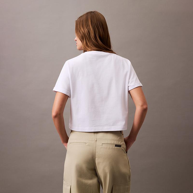 Calvin Klein Loose Fit Round Neck Short Sleeve T-Shirt Women Tops White 47AB814