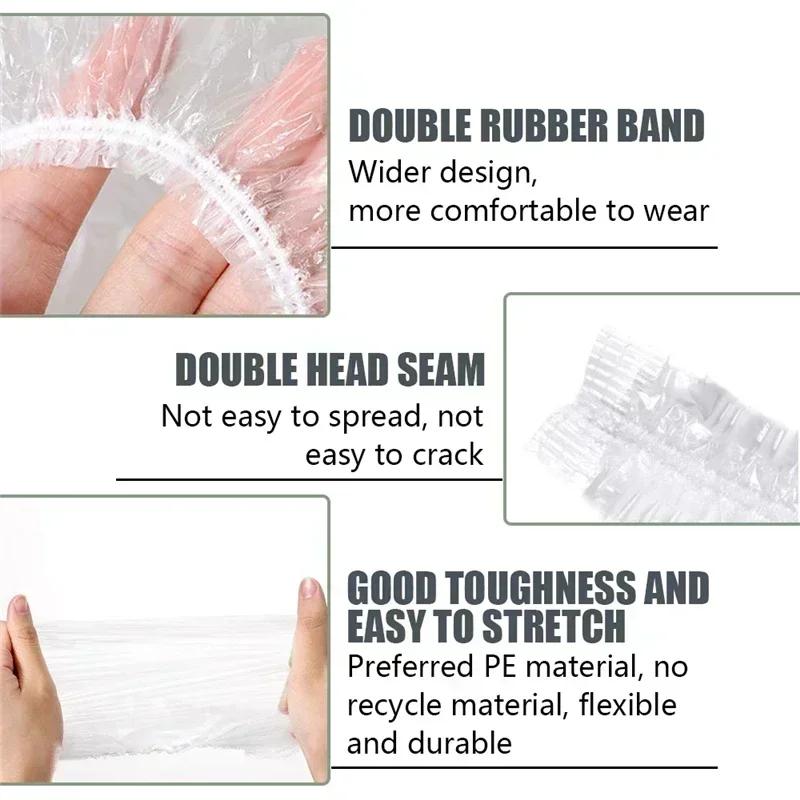50/100 ADET Tek Kullanımlık Duş Bonesi Elastik Plastik Kalınlaştırılmış 42cm Su Geçirmez Başlık Spa Salonu Saç Boyası Kadın Elastik Saç Bonesi