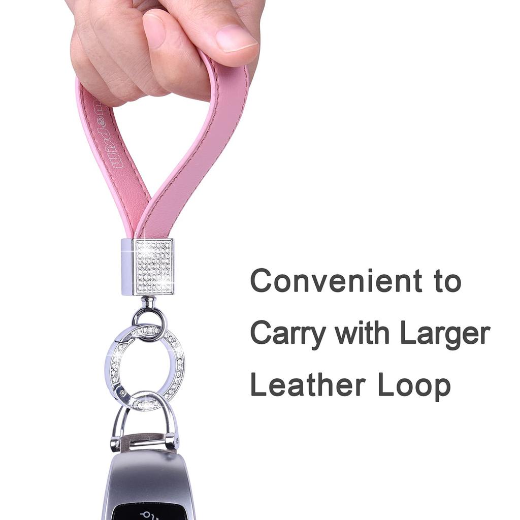 Car Glittery Genuine Smart Key Pink [Wisdompro] Keychain, Leather, Anti-Loss, Compatible, Stylish, Women's,