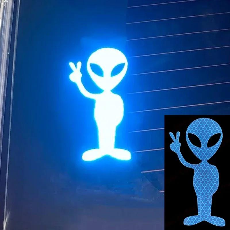 Motorcycle Decoration Sticker Alien Peace Strong Reflective Lattice Type Luminous Reminder Stickers Shiny Reminder Creative